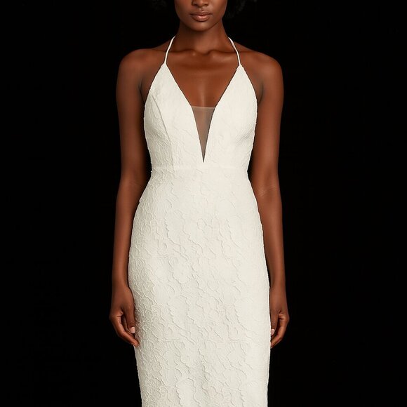 Lulu’s Women's White V Neck Scalloped Lace Zip Back Backless Halter Dress XL - Picture 1 of 9